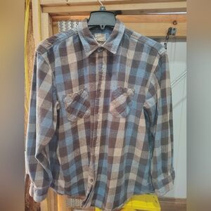 Men's Blue and Brown Plaid Shirt
